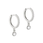 Sterling Silver CZ Bezel Charm Hoop Earrings