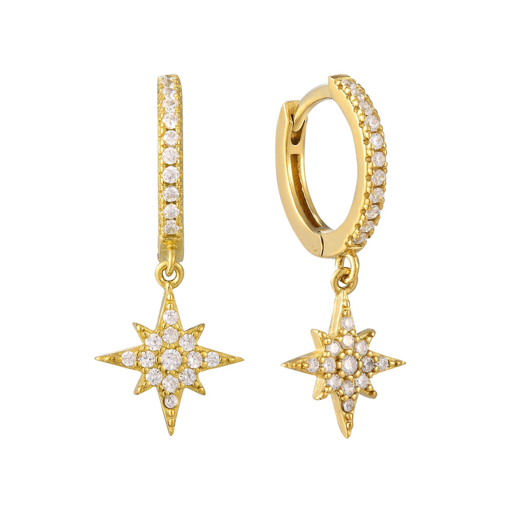 18ct Gold Vermeil North Star CZ Charm Hoop Earrings