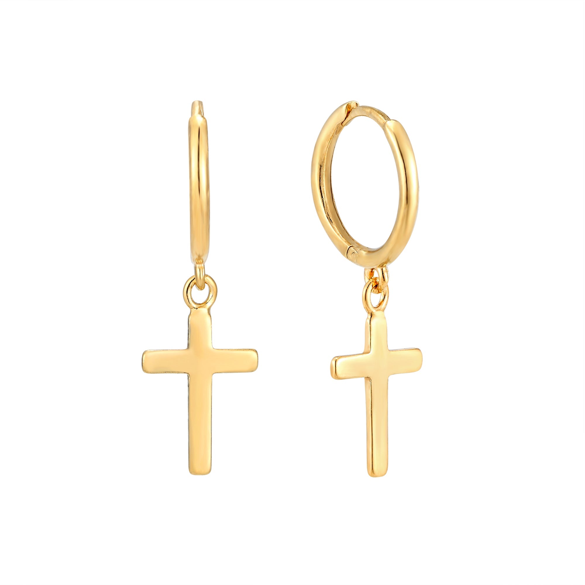 Cross Charm Hoop Earrings - seol-gold