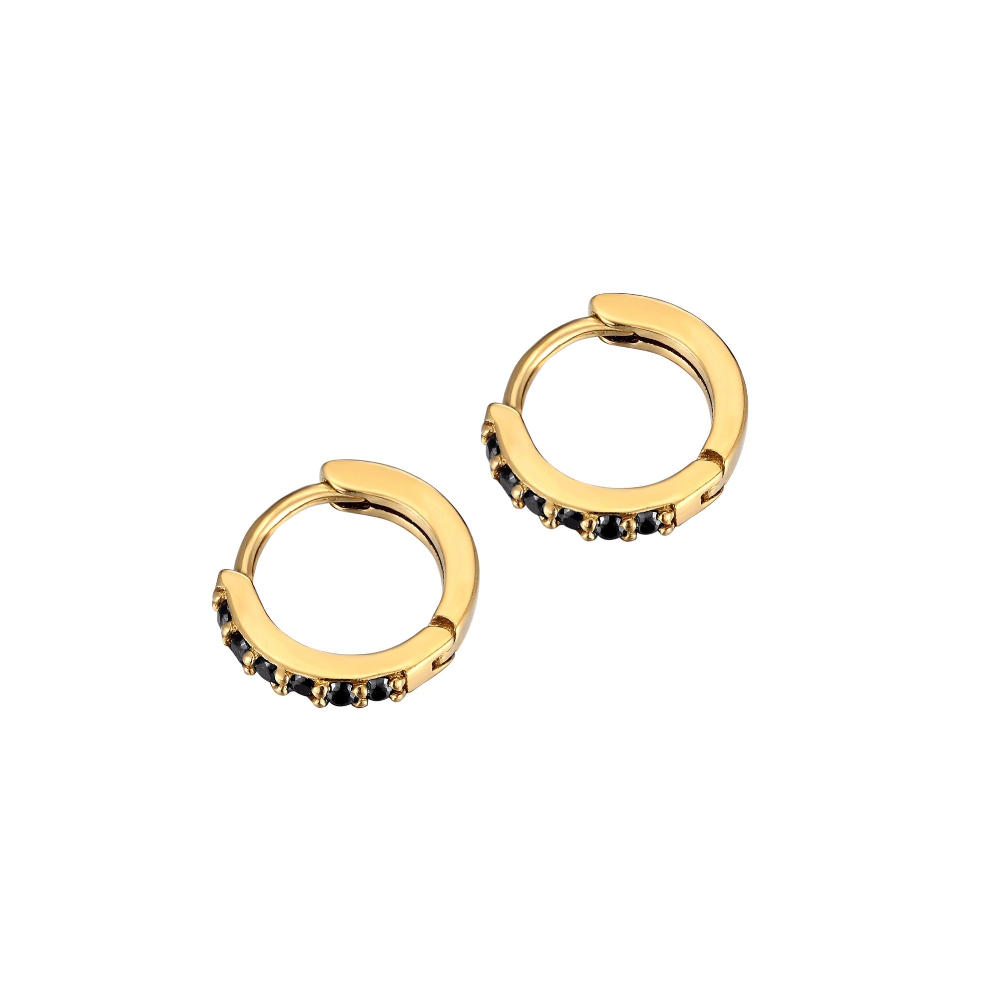 gold black cz hoop earrings - seolgold