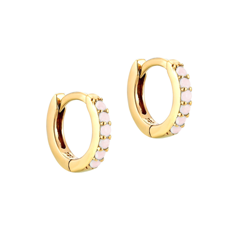 18ct Gold Vermeil Baby Pink Opal Hoop Earrings