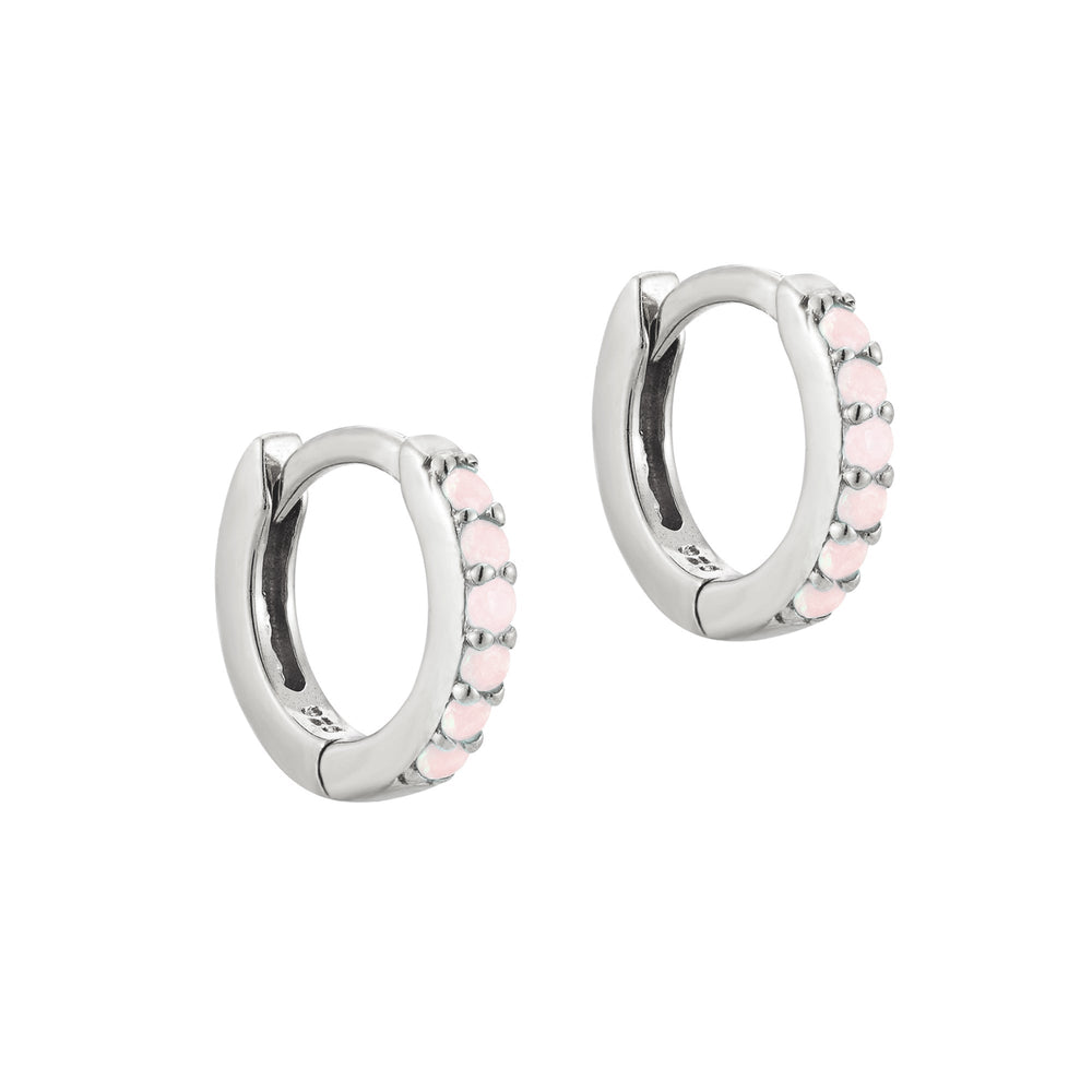 Sterling Silver Baby Pink Opal Hoop Earrings
