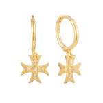 18ct Gold Vermeil CZ Cross Charm Hoop Earrings