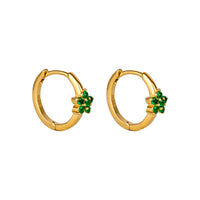 Gold hoop earrings with green gemstones on a white background - seolgold