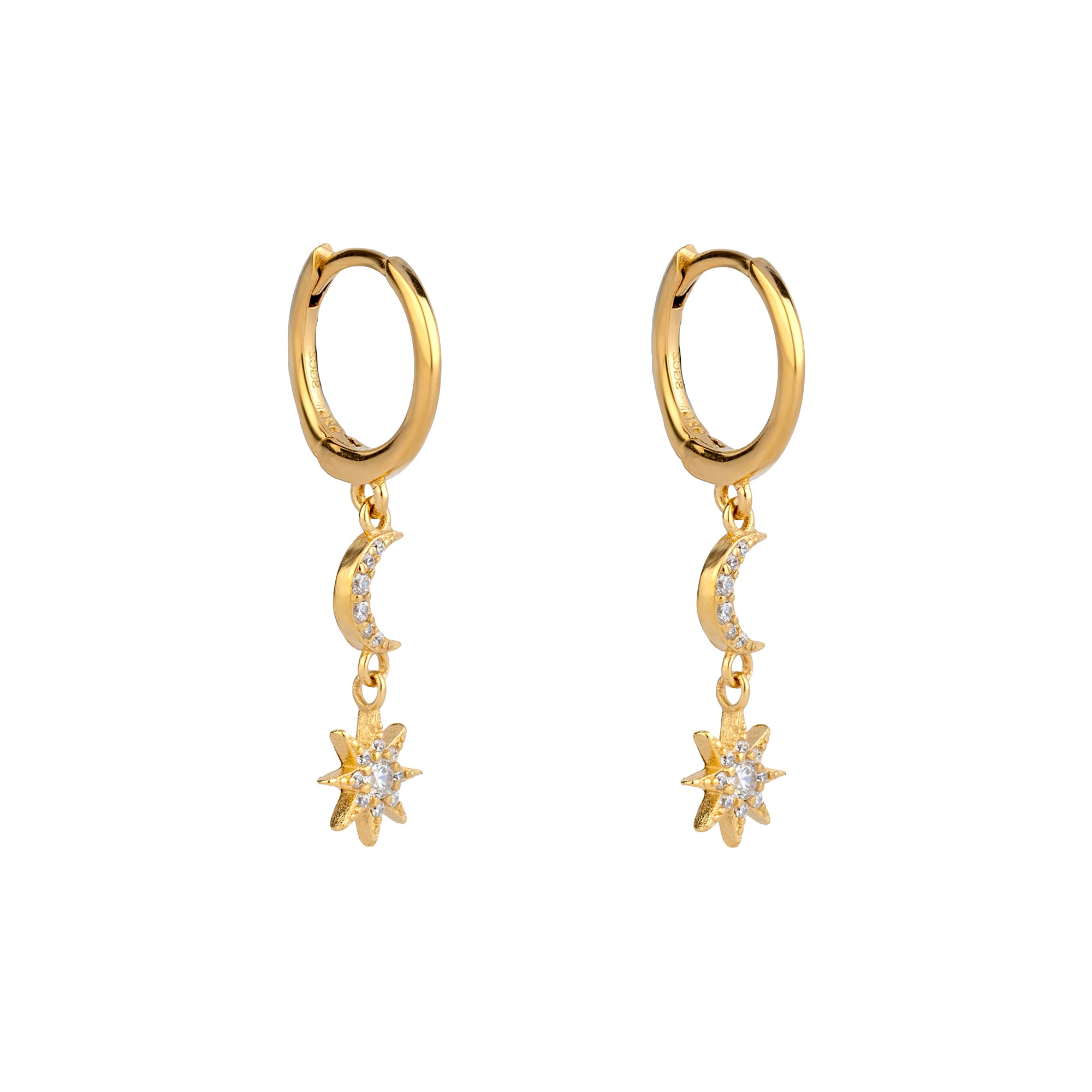 Seol Gold - 18ct Gold Plated Moon & North Star CZ Hoops