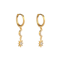 Seol Gold - 18ct Gold Plated Moon & North Star CZ Hoops