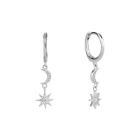 Sterling Silver Moon & North Star CZ Hoops - seolgold