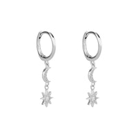 Sterling Silver Moon & North Star CZ Hoops - seolgold