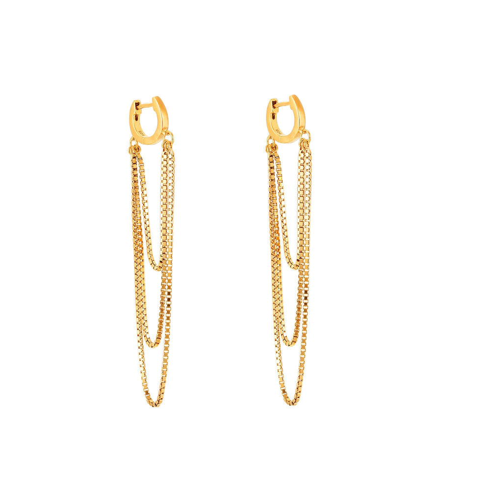 18ct Gold Vermeil Box Chain Dangly Hoops