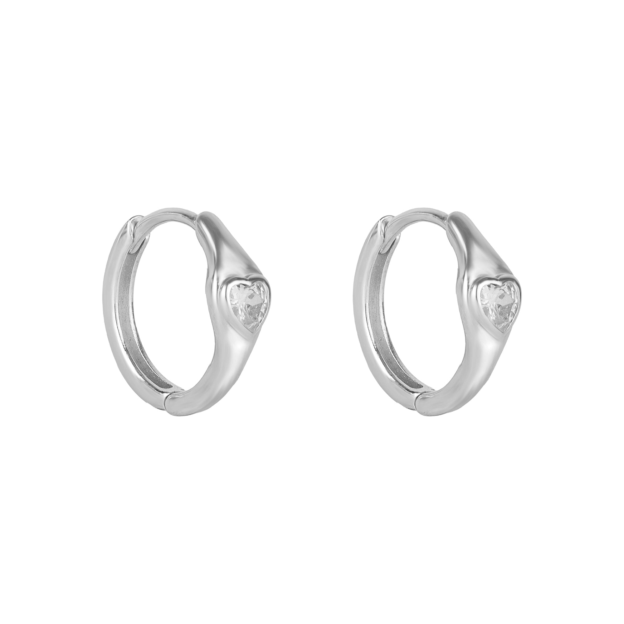 Sterling Silver Heart CZ Bezel Hoop Earrings - seolgold