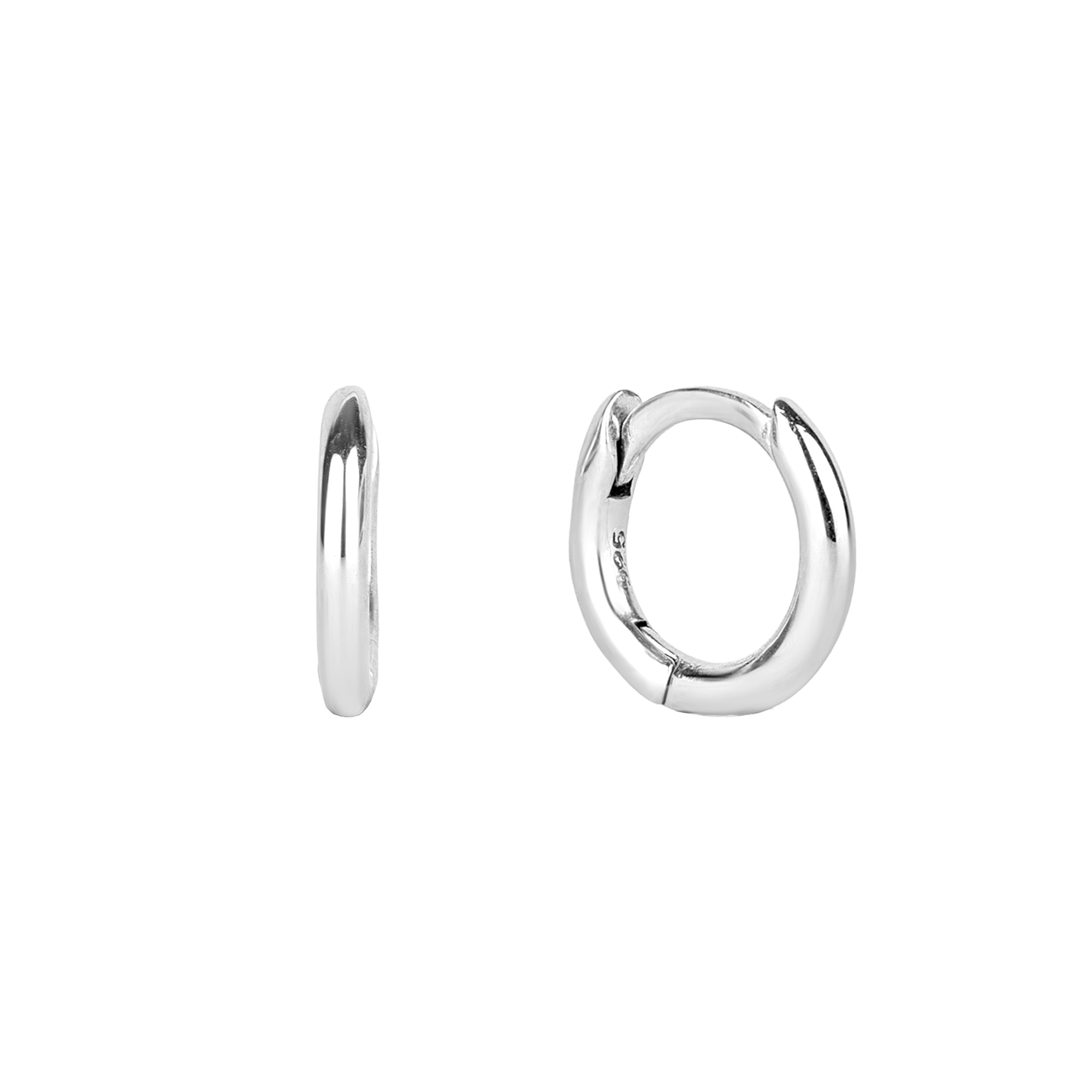 Pair of silver hoop earrings on a white background - seolgold