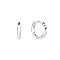 Pair of silver hoop earrings on a white background - seolgold