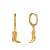 18ct Gold Plated CZ Cowboy Boot Charm Hoops - Seol Gold
