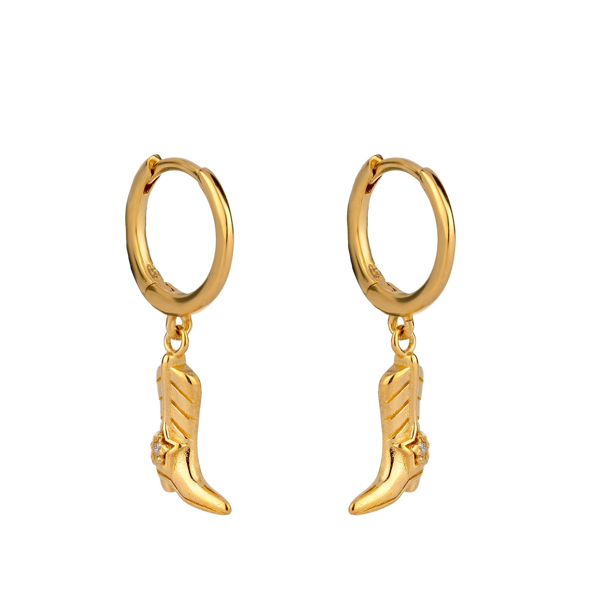 Seol Gold - 18ct Gold Plated CZ Cowboy Boot Charm Hoops