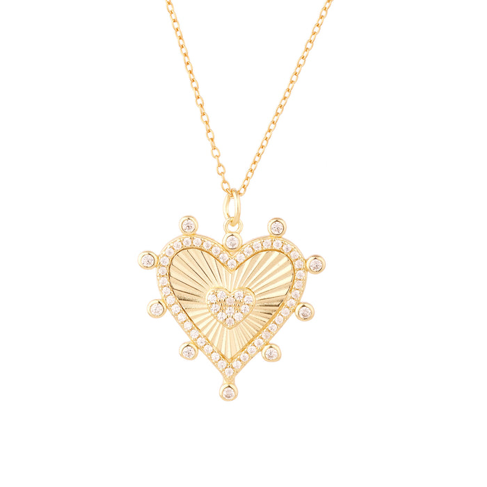 Gold heart-shaped pendant necklace on a white background - seolgold