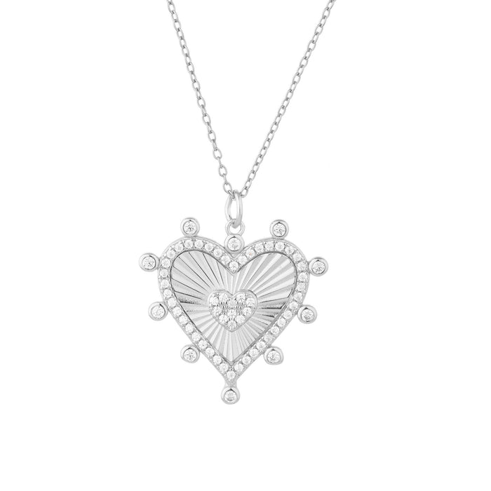 Silver heart-shaped pendant necklace on a white background - seolgold