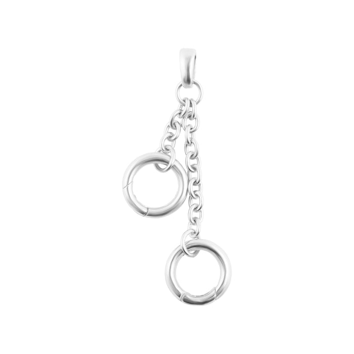 Silver keychain with two interlocking rings on a white background - seolgold