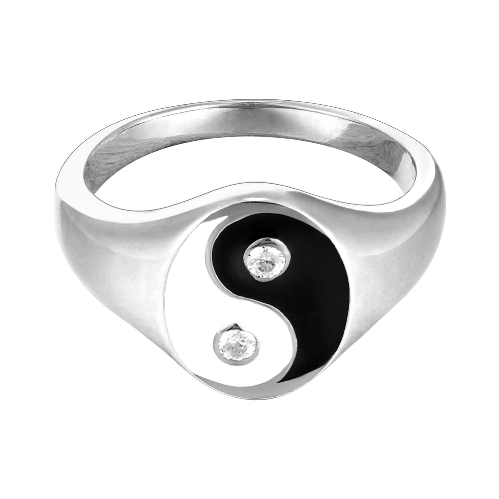 Sterling Silver Enamel Yin Yang CZ Ring