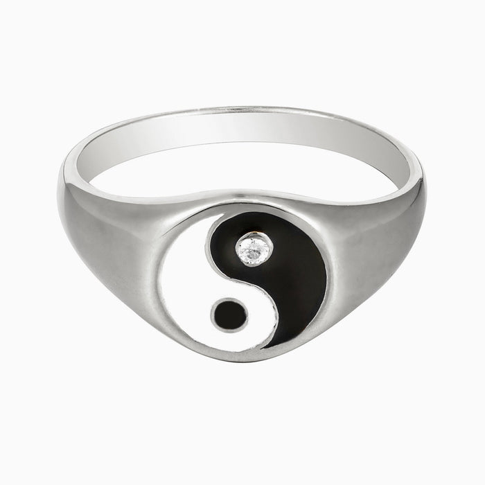 black and white enamel yin yang signet ring - seolgold