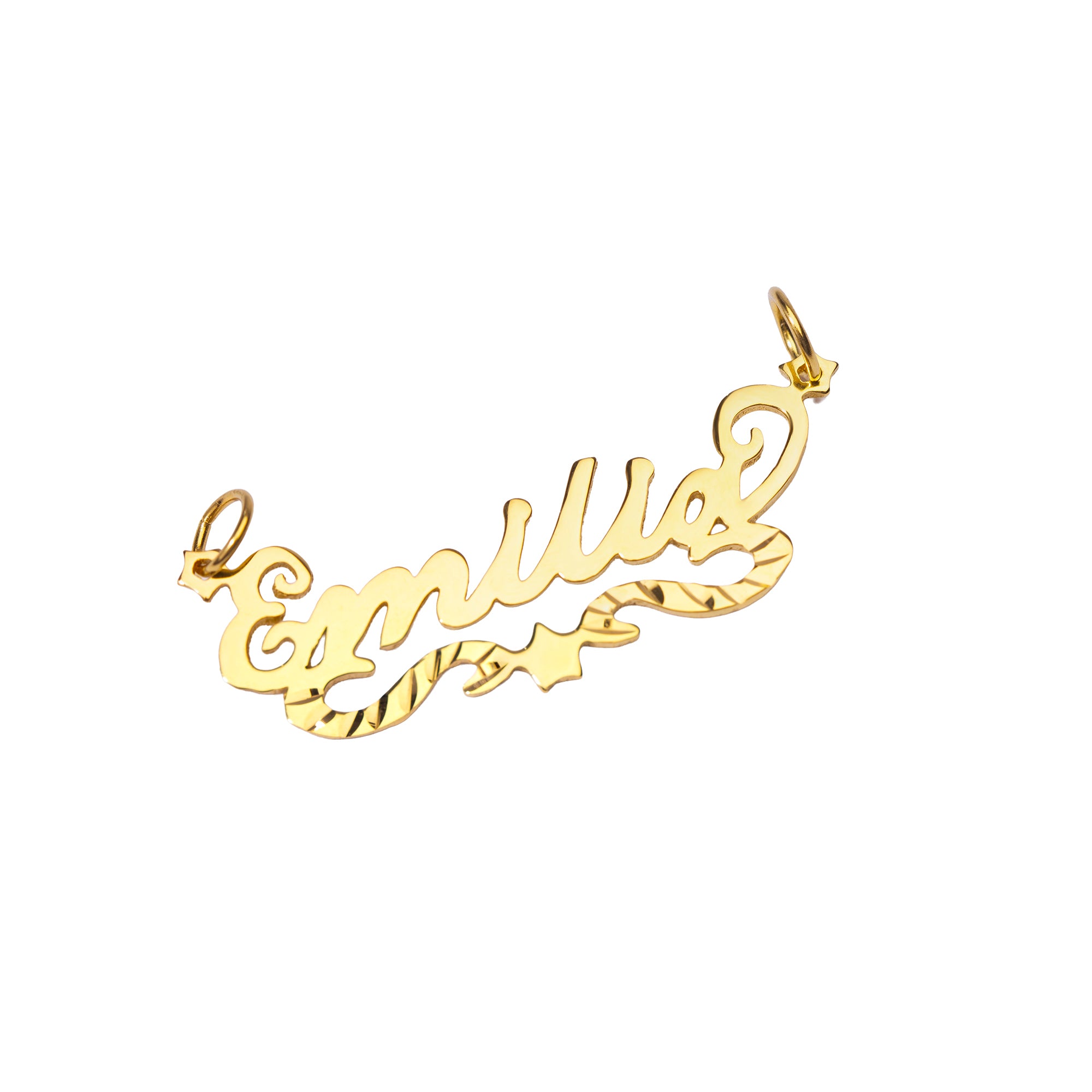 Gold name pendant with 'Emilia' name on a white background - 18ct Gold Vermeil Custom Script Star Name Pendant - seolgold