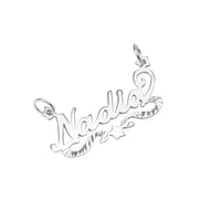 Silver name pendant with 'Nadia' on a white background - Sterling Silver Custom Script Star Name Pendant - seolgold