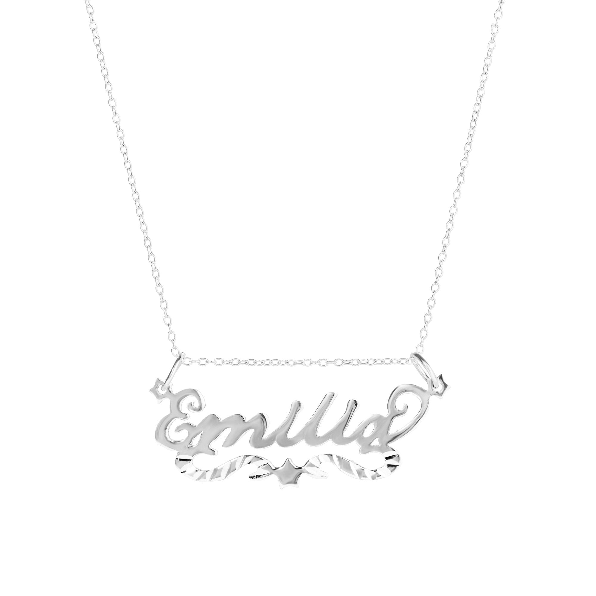 Silver name necklace on a white background - Sterling Silver Custom Script Star Name Pendant - seolgold