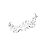 Silver pendant with 'Emilia' engraved on a white background - Sterling Silver Custom Script Star Name Pendant - seolgold