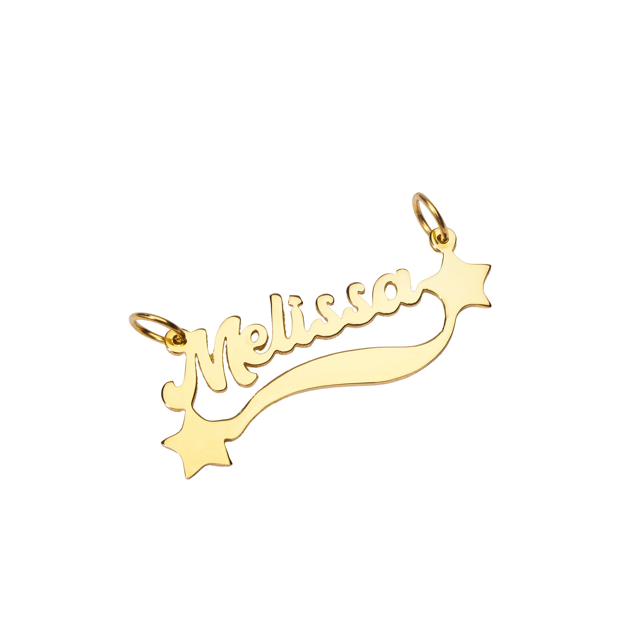 Gold 'Melissa' name pendant on a white background - seolgold