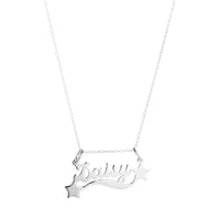 Silver necklace with a 'Daisy' name pendant on a white background - seolgold