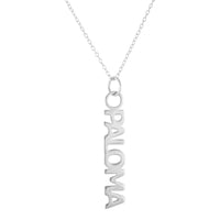 Silver necklace with 'PALOMA' pendant on a white background - Seol Gold