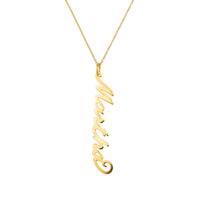 Gold necklace with 'Martha' pendant on a white background - 18ct Gold Vermeil Vertical Script Custom Name Plate - seolgold