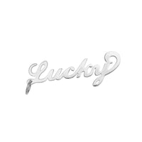 Silver 'lucky' charm on a white background - Sterling Silver Vertical Script Custom Name Plate - seolgold