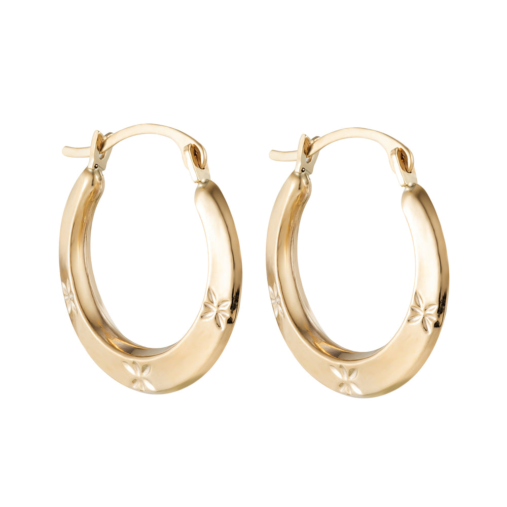 9ct Solid Gold Curved Engraved Creoles