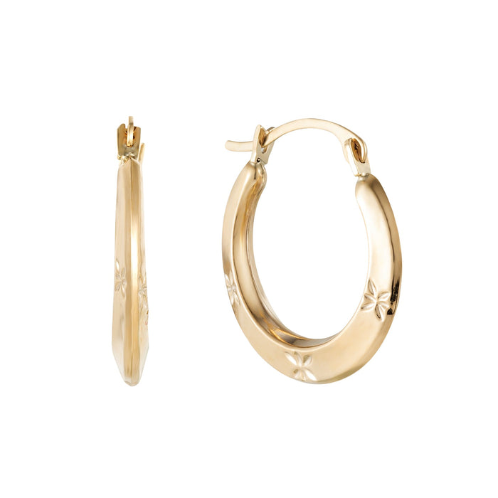 9ct solid gold curved engraved creole - seol gold - seol + gold