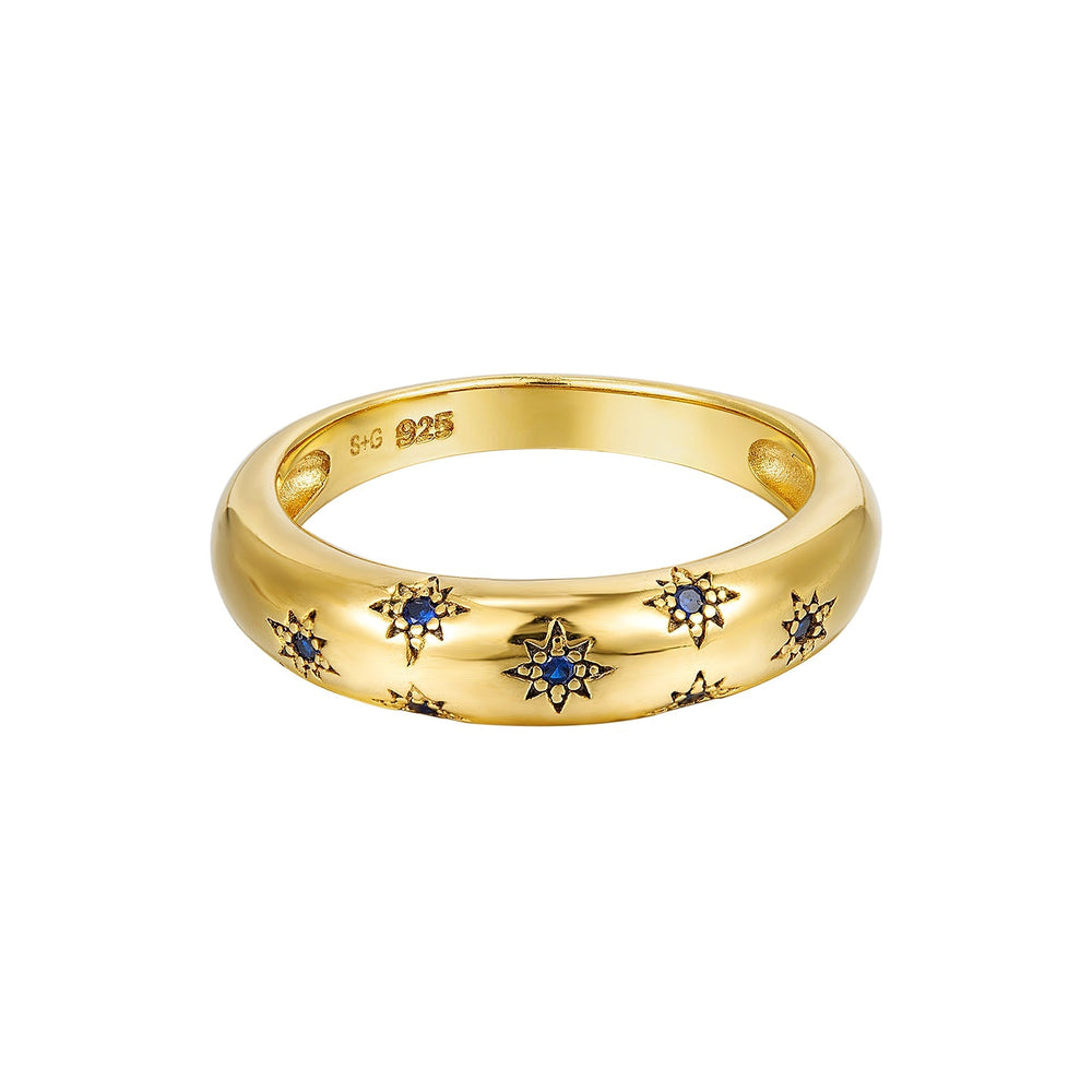 18ct Gold Vermeil Starry Sapphire Domed Ring