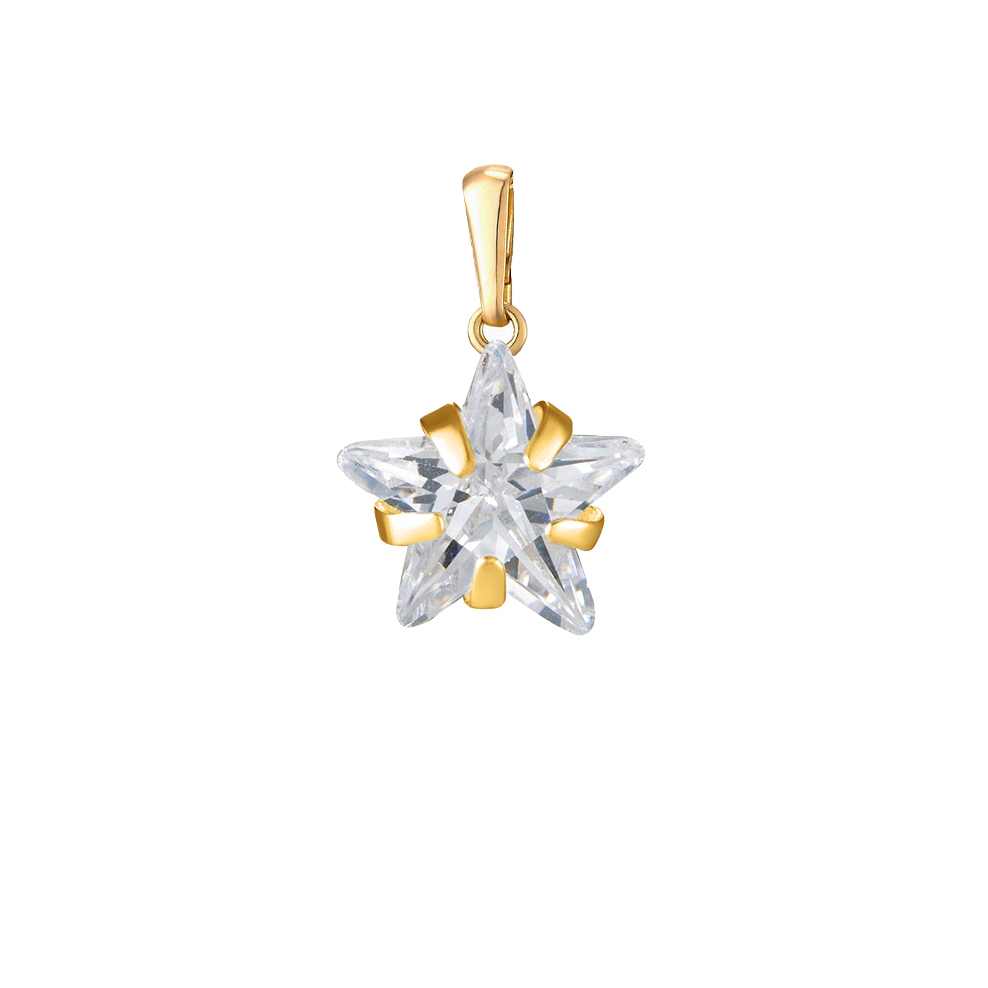 Gold pendant with a clear star-shaped crystal on a white background - seolgold