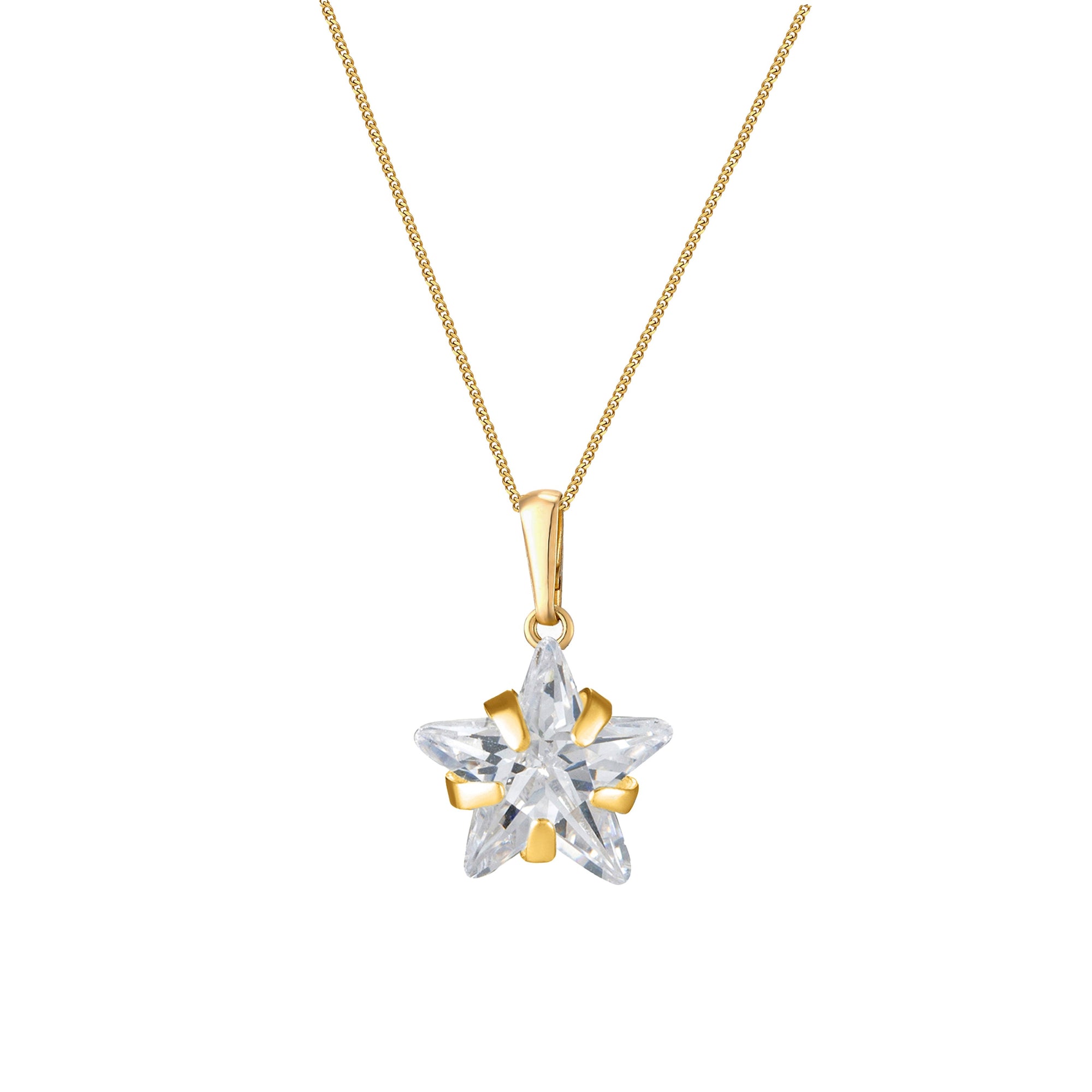 Gold necklace with a clear star-shaped pendant on a white background - seolgold