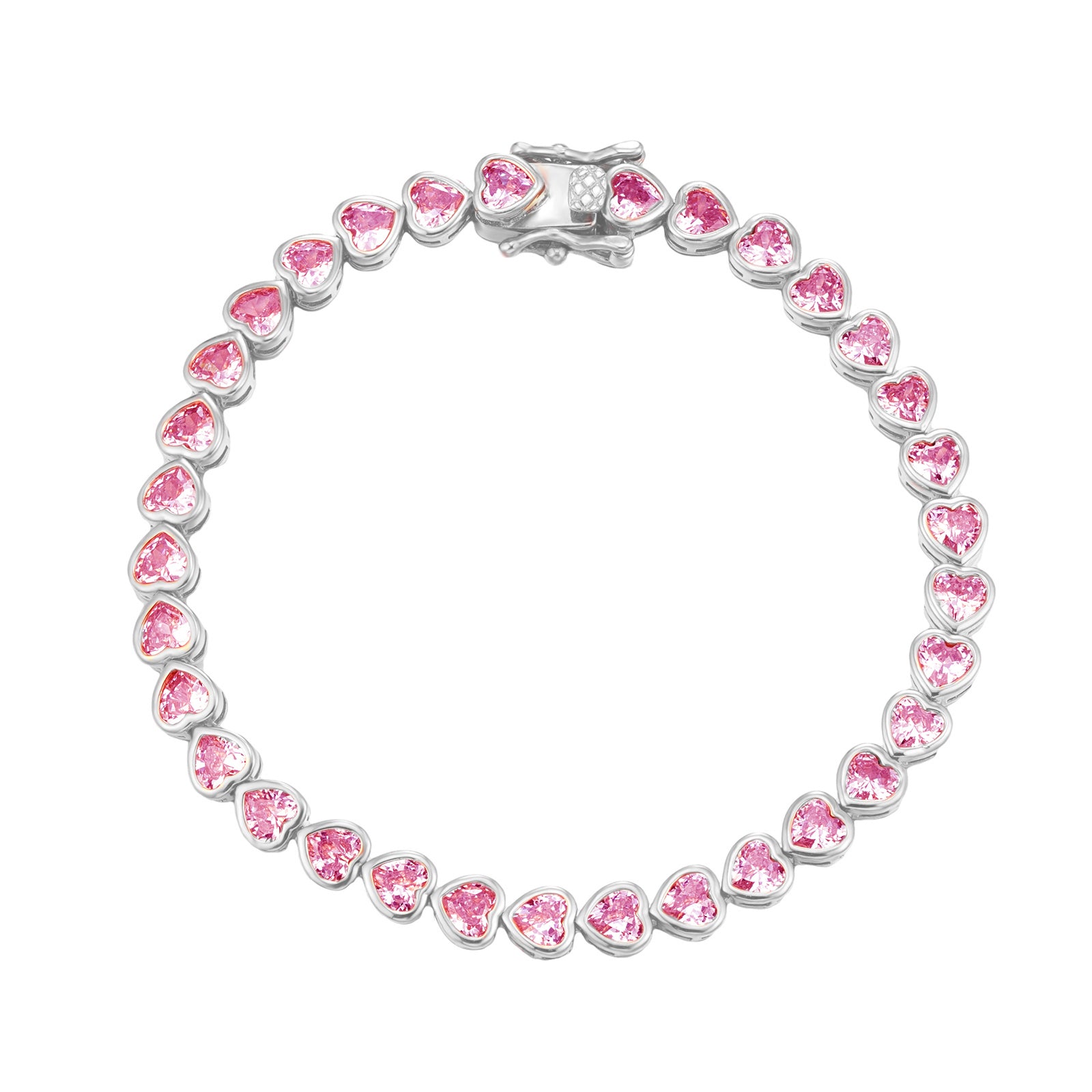 Bracelet with pink heart-shaped stones on a white background - seolgold