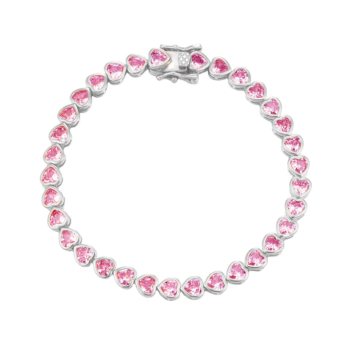 Bracelet with pink heart-shaped stones on a white background - seolgold