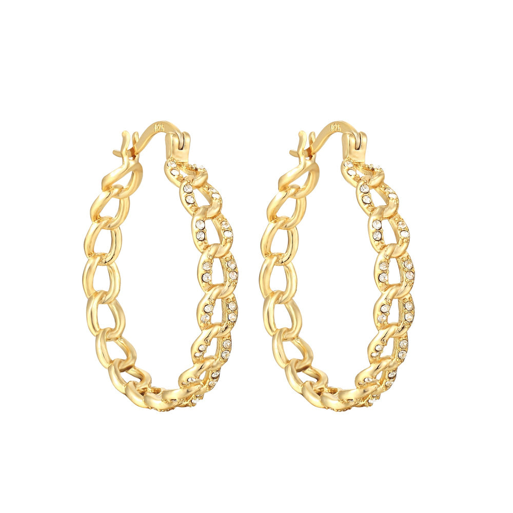 18ct Gold Vermeil Crystal Chain Hoops