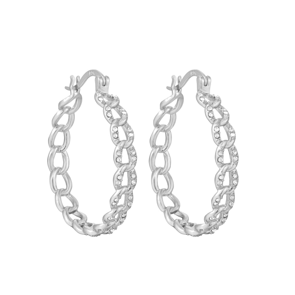 Sterling Silver Crystal Chain Hoops