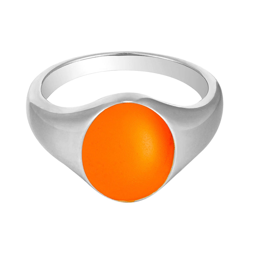 Sterling Silver Bespoke Orange Enamel Signet Ring