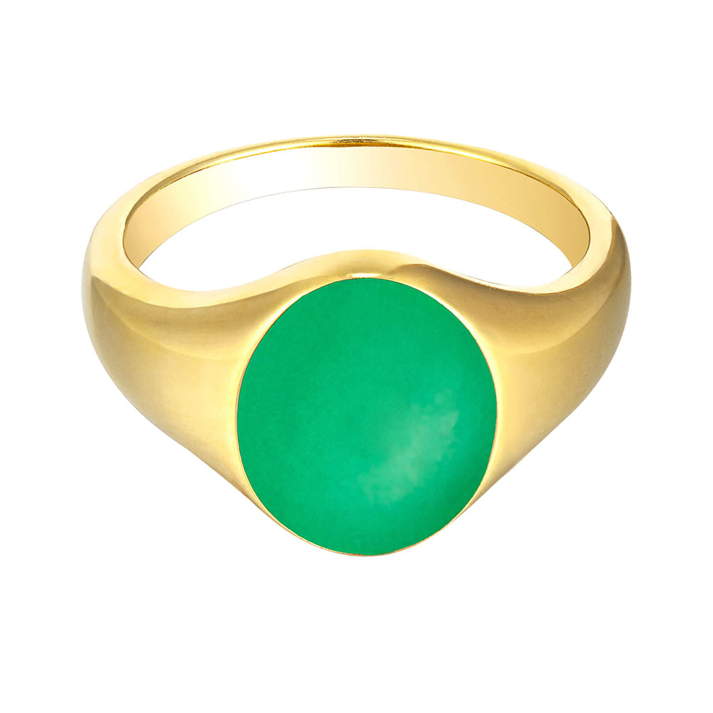 18ct Gold Vermeil Bespoke Green Enamel Signet Ring
