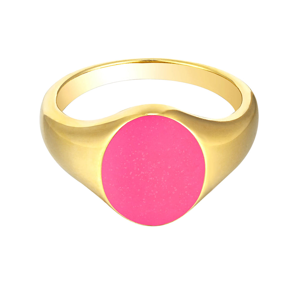 18ct Gold Vermeil Bespoke Neon Pink Enamel Signet Ring