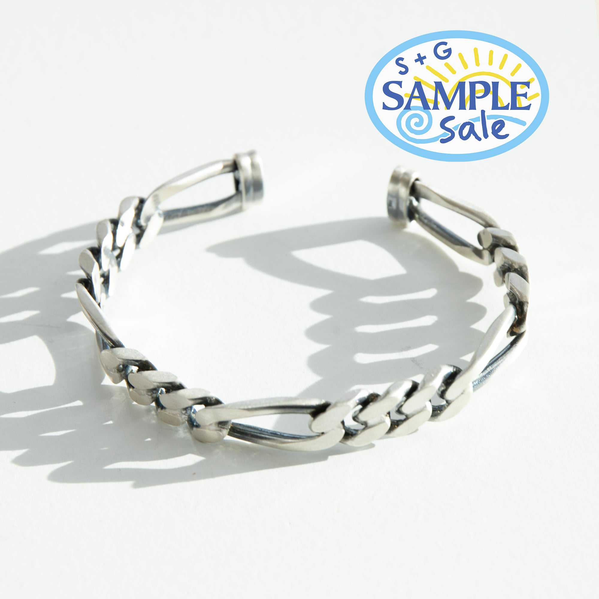 sample sale - Sterling Silver Antique Finish Figaro Chain Style Heavy Bangle - seolgold
