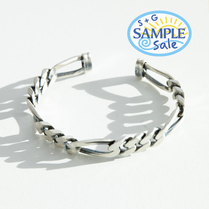 sample sale - Sterling Silver Antique Finish Figaro Chain Style Heavy Bangle - seolgold
