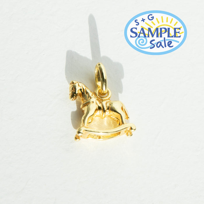 Gold horse pendant on a white background with 'S+G Sample Sale' logo - seolgold