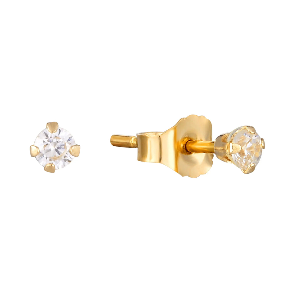 9ct Solid Gold Tiny 2mm White CZ Studs