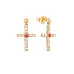 9ct Solid Gold Ruby Cross Earrings
