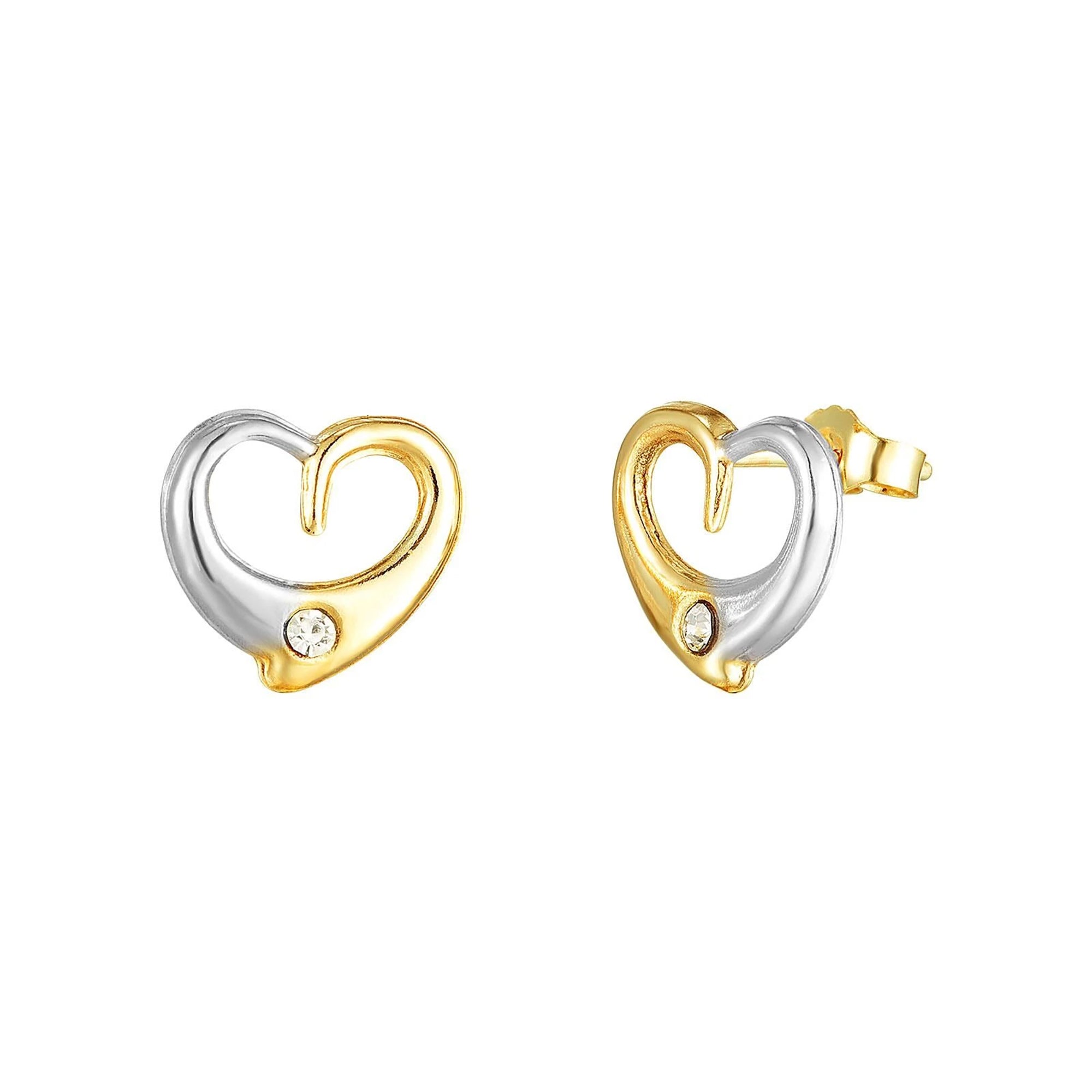 9ct Solid Gold Two Tone Heart Earrings - seolgold